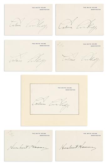 (PRESIDENTS--WHITE HOUSE CARDS.) Group of 14 White House or Executive Mansion cards, each Signed, as President, some additionally dated